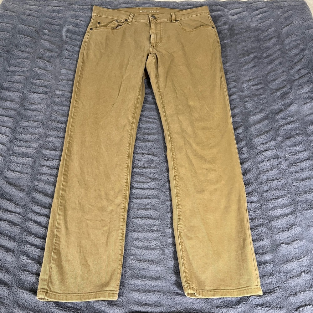 Mott & Bow Mens Slim Fit Khaki Tan Chino Pants W35 L32 Cotton Blend AQ015